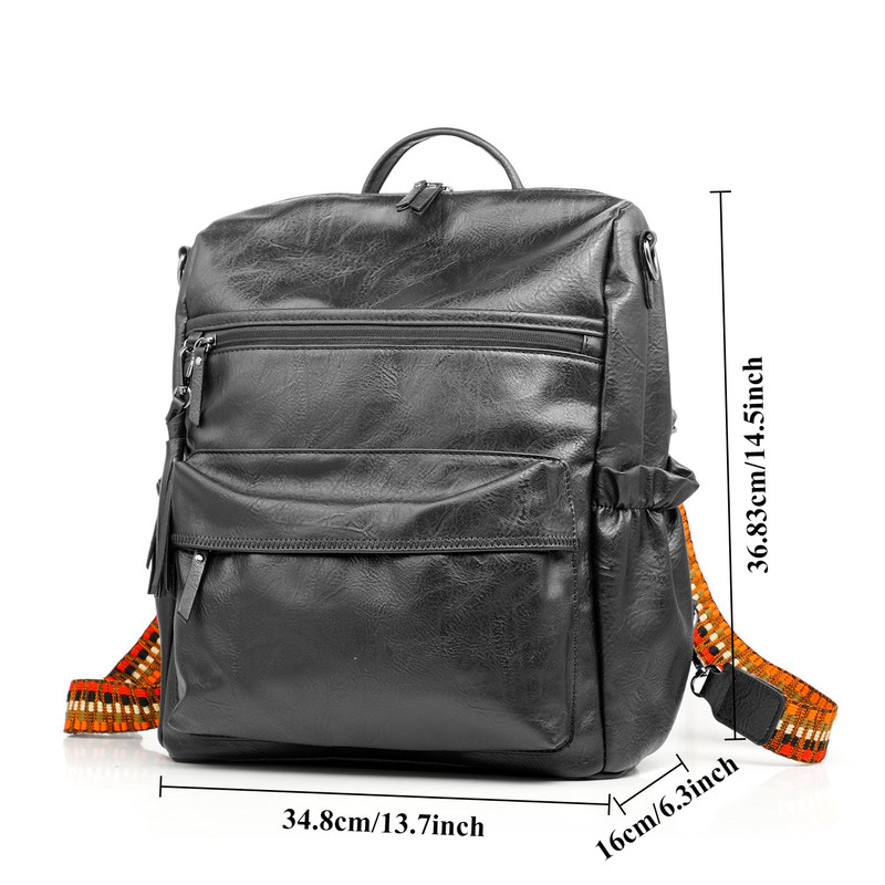Black Fashionable Large-Capacity Women's Backpack - Waterproof, Durable, High-Quality PU Leather - Travel Backpack - Vintage-Style PU Leather Backpack - Image 2