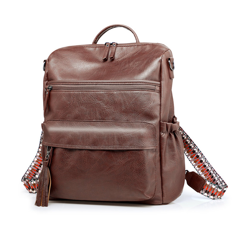Brown Fashionable Large-Capacity Women's Backpack - Waterproof, Durable, High-Quality PU Leather - Travel Backpack - Vintage-Style PU Leather Backpack - Image 1