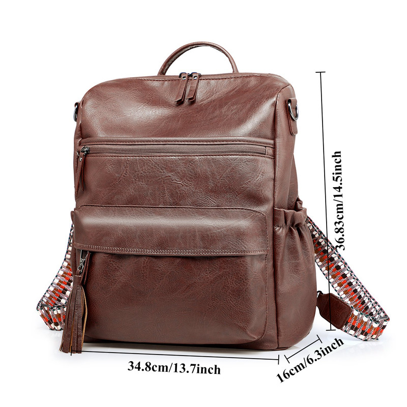 Brown Fashionable Large-Capacity Women's Backpack - Waterproof, Durable, High-Quality PU Leather - Travel Backpack - Vintage-Style PU Leather Backpack - Image 2