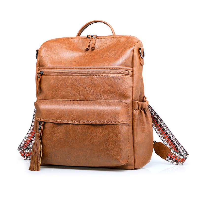 Coffee Fashionable Large-Capacity Women's Backpack - Waterproof, Durable, High-Quality PU Leather - Travel Backpack - Vintage-Style PU Leather Backpack - Image 1
