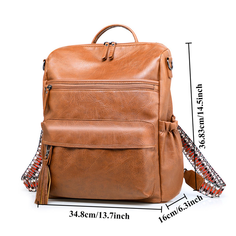 Coffee Fashionable Large-Capacity Women's Backpack - Waterproof, Durable, High-Quality PU Leather - Travel Backpack - Vintage-Style PU Leather Backpack - Image 2