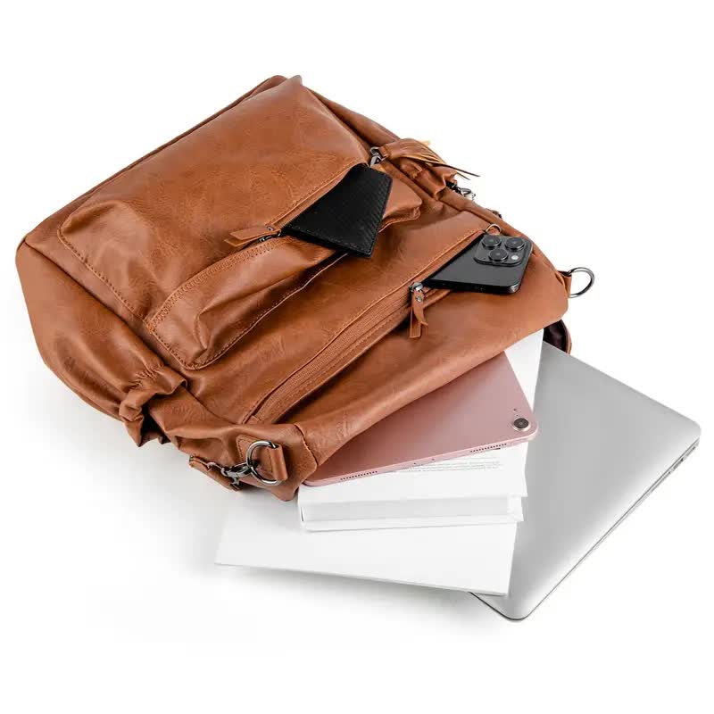 Coffee Fashionable Large-Capacity Women's Backpack - Waterproof, Durable, High-Quality PU Leather - Travel Backpack - Vintage-Style PU Leather Backpack - Image 3