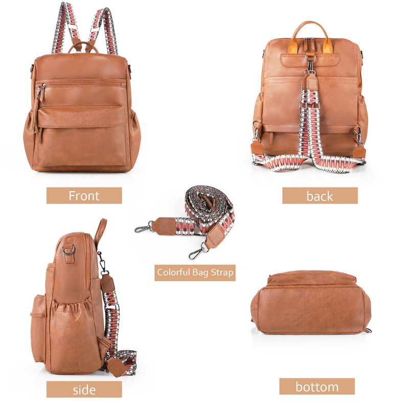 Coffee Fashionable Large-Capacity Women's Backpack - Waterproof, Durable, High-Quality PU Leather - Travel Backpack - Vintage-Style PU Leather Backpack - Image 6