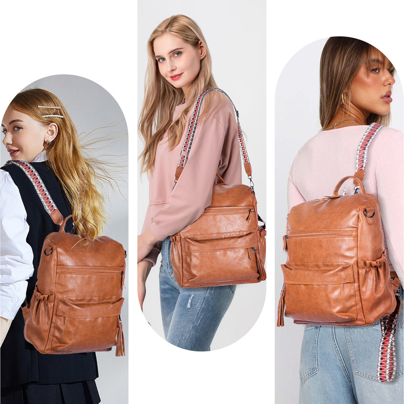 Coffee Fashionable Large-Capacity Women's Backpack - Waterproof, Durable, High-Quality PU Leather - Travel Backpack - Vintage-Style PU Leather Backpack - Image 8
