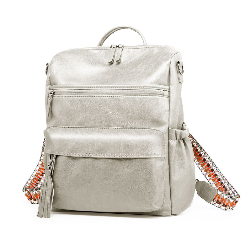 Grey Fashionable Large-Capacity Women's Backpack - Waterproof, Durable, High-Quality PU Leather - Travel Backpack - Vintage-Style PU Leather Backpack - Image 1
