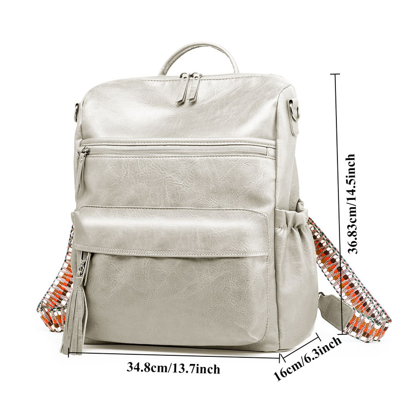 Grey Fashionable Large-Capacity Women's Backpack - Waterproof, Durable, High-Quality PU Leather - Travel Backpack - Vintage-Style PU Leather Backpack - Image 2
