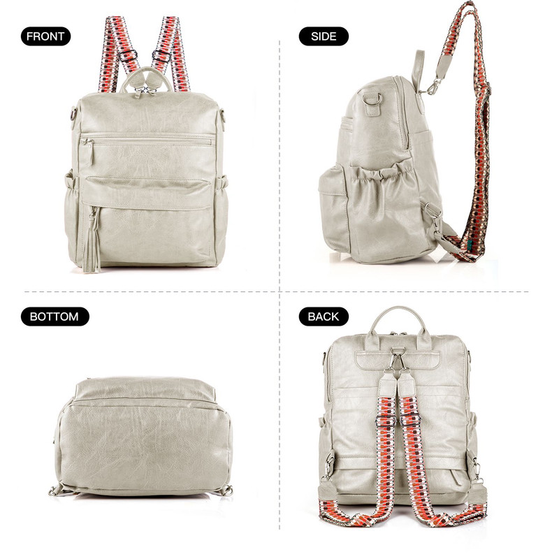 Grey Fashionable Large-Capacity Women's Backpack - Waterproof, Durable, High-Quality PU Leather - Travel Backpack - Vintage-Style PU Leather Backpack - Image 6