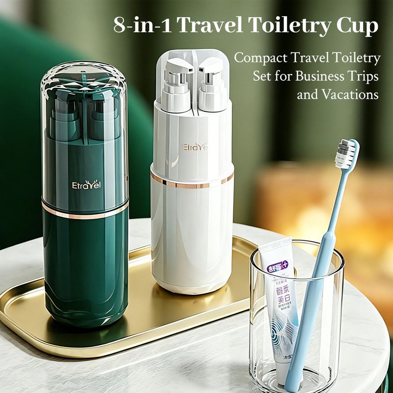 8-in-1 Portable Travel Toiletry Organizer Cup, Travel-Sized Toiletry Set for Business Trips and Vacations, Multifunctional All-in-One Travel Essential - White - Image 2