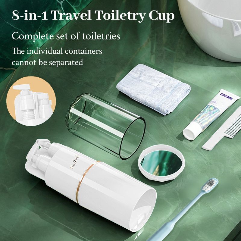 8-in-1 Portable Travel Toiletry Organizer Cup, Travel-Sized Toiletry Set for Business Trips and Vacations, Multifunctional All-in-One Travel Essential - White - Image 3