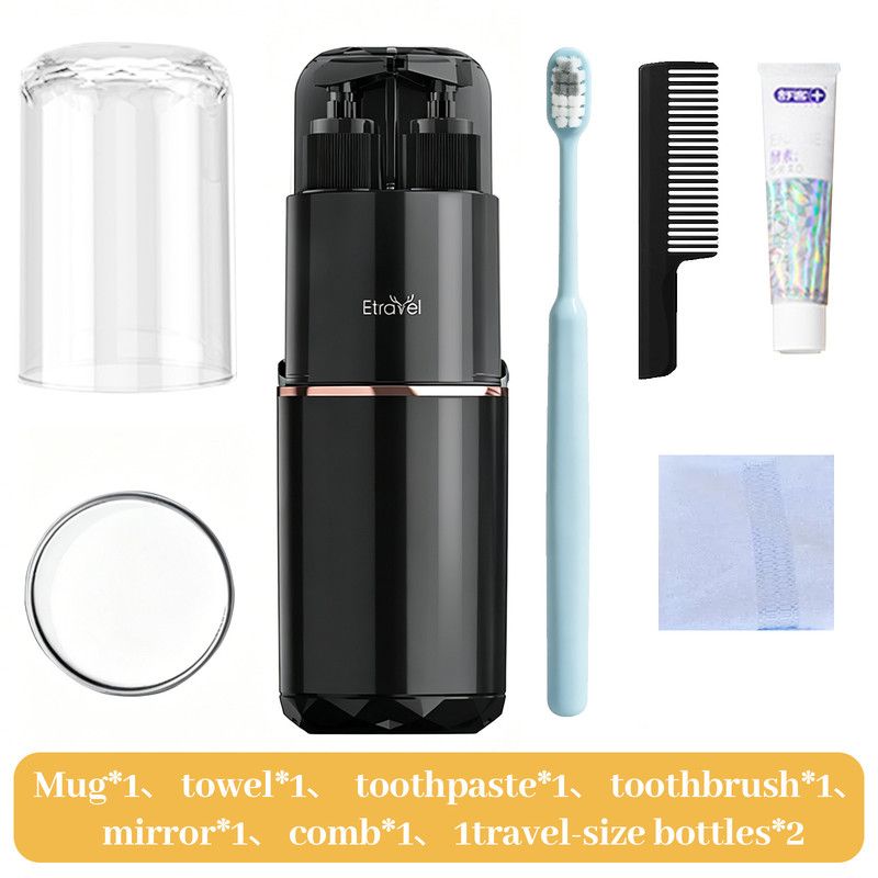 8-in-1 Portable Travel Toiletry Organizer Cup, Travel-Sized Toiletry Set for Business Trips and Vacations, Multifunctional All-in-One Travel Essential - Black - Image 1