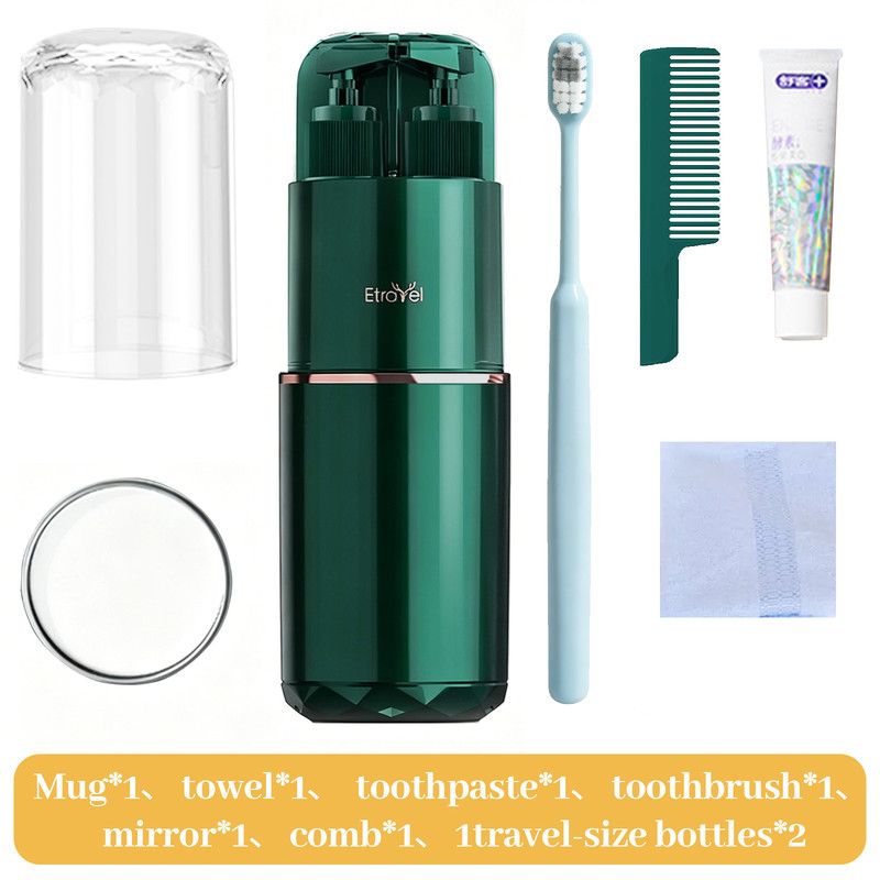 8-in-1 Portable Travel Toiletry Organizer Cup, Travel-Sized Toiletry Set for Business Trips and Vacations, Multifunctional All-in-One Travel Essentials - Green - Image 1