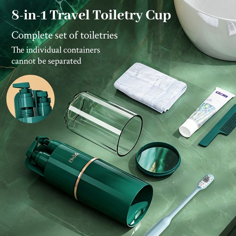 8-in-1 Portable Travel Toiletry Organizer Cup, Travel-Sized Toiletry Set for Business Trips and Vacations, Multifunctional All-in-One Travel Essentials - Green - Image 3