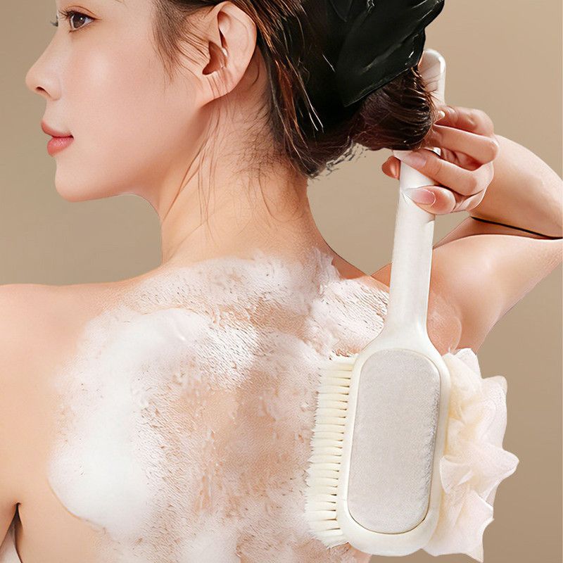 3-in-1 Multi-Functional Long-Handled Body Scrub Brush, Combining Bath Sponge + Soft-Bristle Brush + Washcloth in One, Home Exfoliating Bath Brush, Back Scrubber - Pink - Image 7