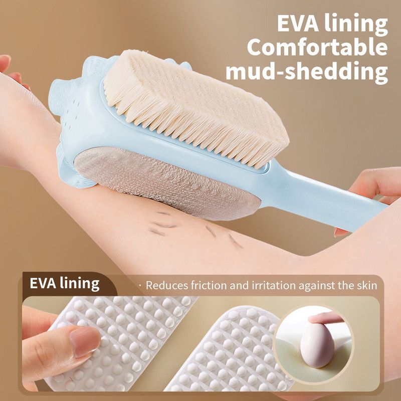 3-in-1 Multi-Functional Long-Handled Bath Brush, Combining Bath Sponge, Soft-Bristle Brush, and Washcloth in One, Home Exfoliating Bath Brush, Back Scrubber - Blue - Image 3