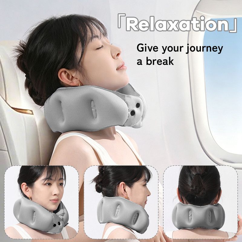Portable Inflatable Travel Neck Pillow, Nap Pillow, Comfortable Neck Support for Long Trips, Easy to Pack for Business Trips and Travel, Foldable and Slim Travel Pillow - Gray - Image 2