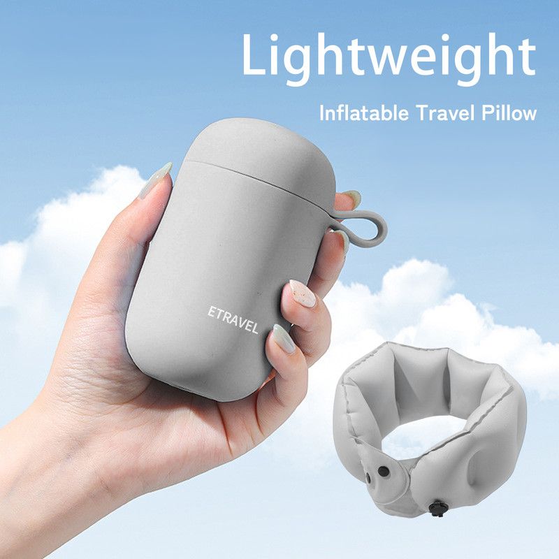 Portable Inflatable Travel Neck Pillow, Nap Pillow, Comfortable Neck Support for Long Trips, Easy to Pack for Business Trips and Travel, Foldable and Slim Travel Pillow - Gray - Image 3