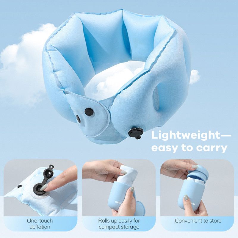 Portable Inflatable Travel Neck Pillow, Nap Pillow, Comfortable Neck Support for Long Trips, Easy to Pack for Business Trips and Travel, Foldable and Slim Travel Pillow - Gray - Image 5