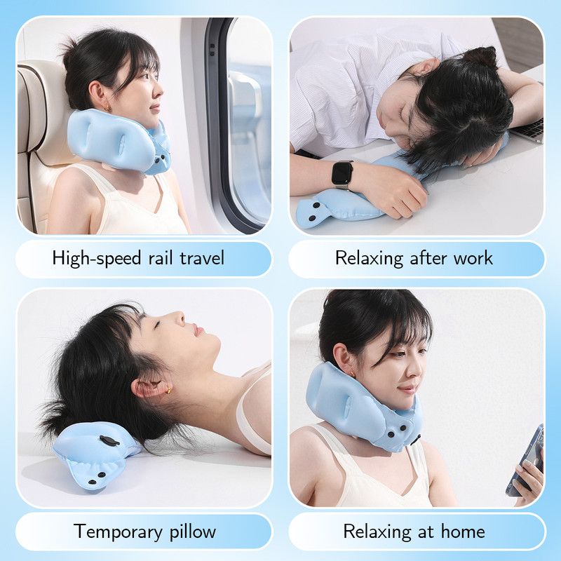 Portable Inflatable Travel Neck Pillow, Nap Pillow, Comfortable Neck Support for Long Trips, Easy to Pack for Business Trips and Travel, Foldable and Slim Travel Pillow - Gray - Image 6