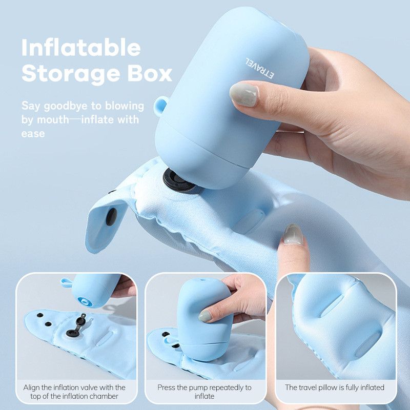 Portable Inflatable Travel Neck Pillow, Nap Pillow, Comfortable Neck Support for Long Trips, Easy to Pack for Business Trips and Travel, Foldable and Slim Travel Pillow - Blue - Image 4