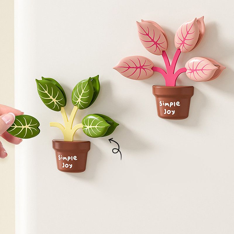 Household Food Bag Freshness Sealing Clips, Creative Plant Pot Magnetic Clips, Multifunctional Fridge Magnet Clips, Cute Leaf-Shaped Food Bag Clips，2-pack - Pink + Green - Image 6