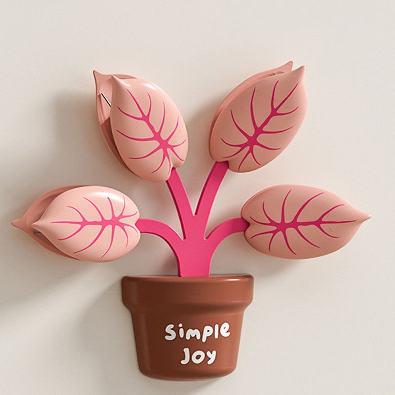 Household Food Bag Freshness Sealing Clips, Creative Plant Pot Magnetic Clips, Multifunctional Fridge Magnet Clips, Cute Leaf-Shaped Food Bag Clips，2-pack - Pink + Green - Image 8