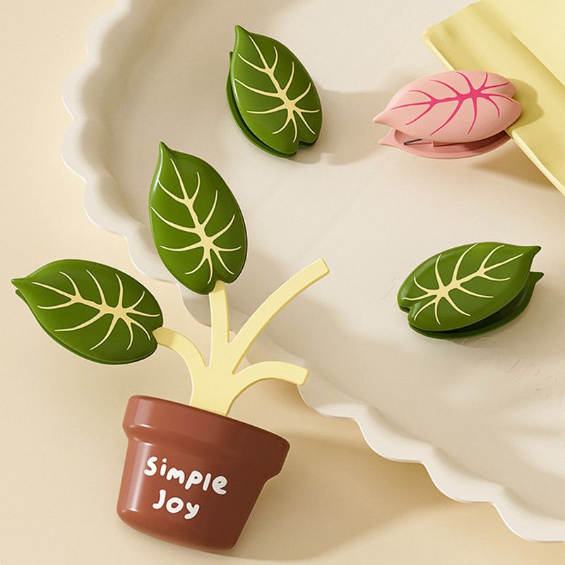 Home Food Bag Freshness Sealer, Creative Plant Pot Magnetic Clips, Multifunctional Fridge Magnet Clips, Cute Leaf-Shaped Food Bag Clips - Pink - Image 3