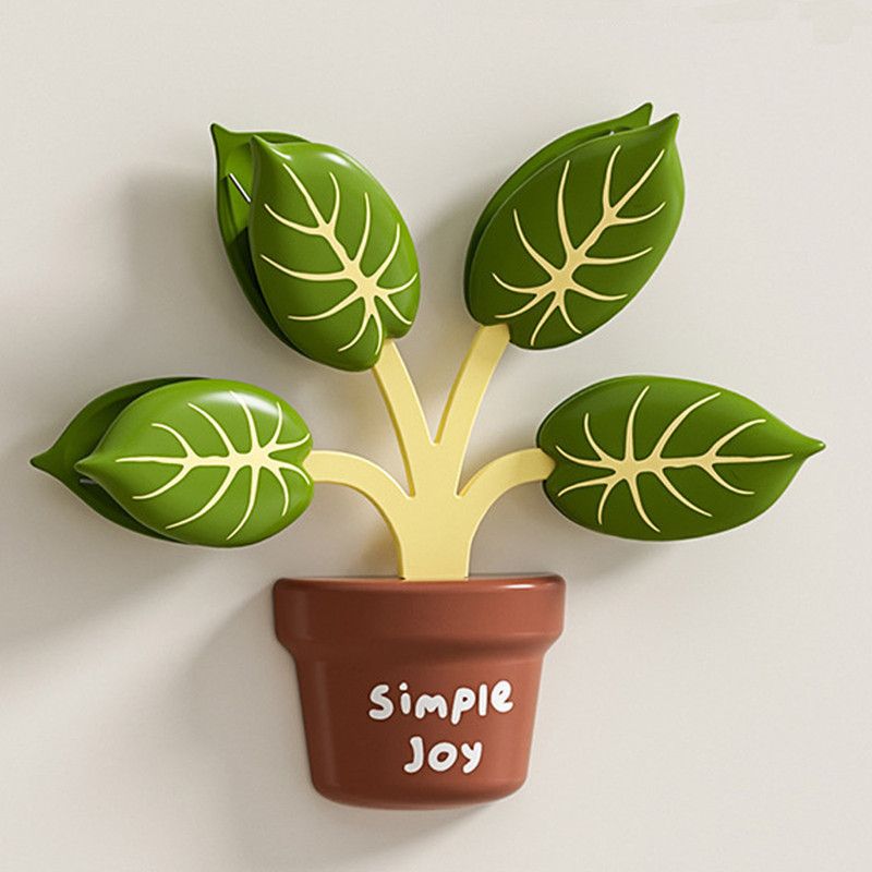 Household Food Bag Freshness Sealing Clips, Creative Plant Pot Magnetic Clips, Multifunctional Fridge Magnet Clips, Cute Leaf-Shaped Food Bag Clips - Green - Image 1