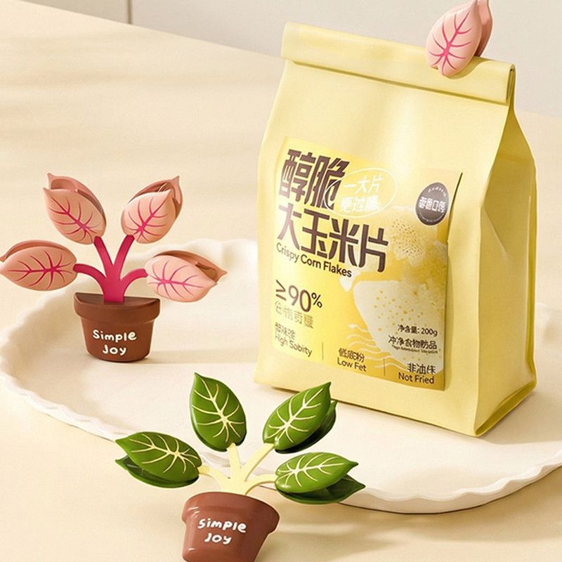 Household Food Bag Freshness Sealing Clips, Creative Plant Pot Magnetic Clips, Multifunctional Fridge Magnet Clips, Cute Leaf-Shaped Food Bag Clips - Green - Image 6