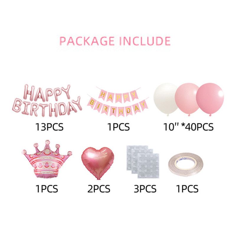 Birthday Party Decor Set: “HAPPY BIRTHDAY” Balloons + Bunting + Crown Set, Birthday Party Decor - Pink Set - Image 4