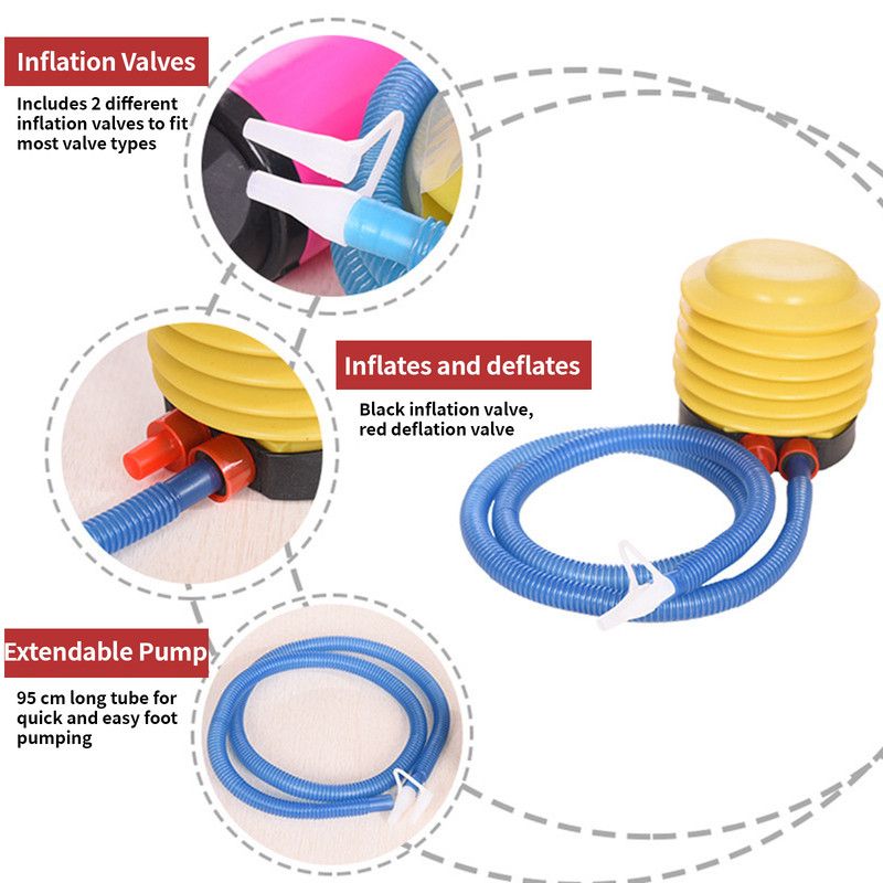 Portable foot-operated air pump, dual-port pump for both inflation and deflation, universal pump for balloons, swim rings, and inflatable toys, versatile air pump for parties and swimming gear, 95cm hose - Image 2