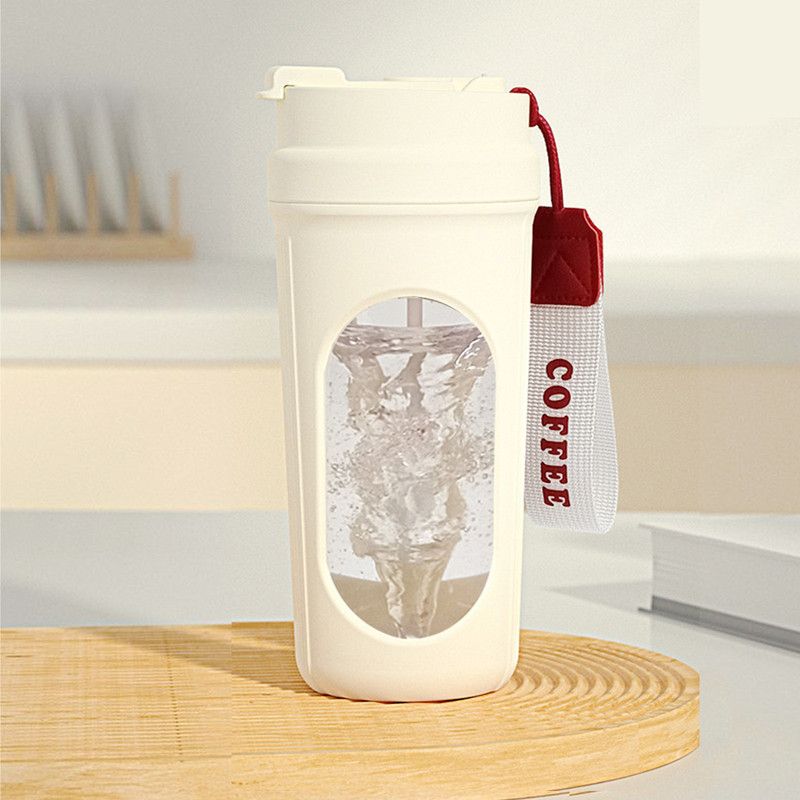 Electric Automatic Mixing Cup, One-Button Shaker Cup, Food-Grade Portable Coffee/Water Cup with Dual Spouts, Type-C Charging, Portable Leak-Proof Electric Mixing Cup with Carrying Strap—White - Image 2