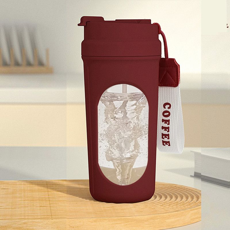 Electric Automatic Mixing Cup, One-Button Shaker Cup, Food-Grade Portable Coffee/Water Cup with Dual Spouts, Type-C Charging, Portable Leak-Proof Electric Mixing Cup with Carrying Strap—Red - Image 2