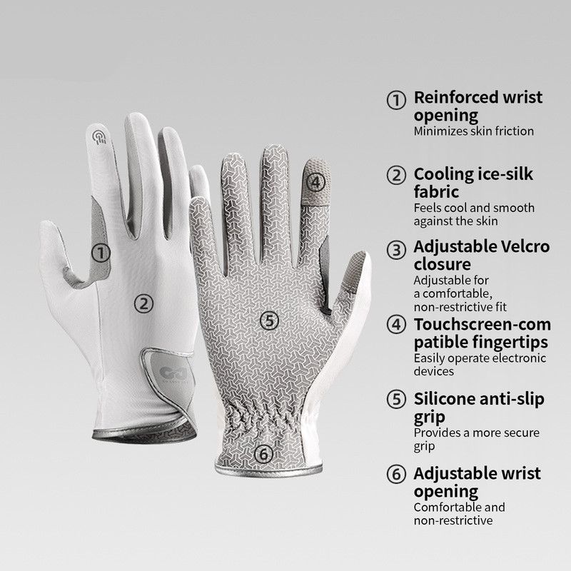Equestrian Riding Gloves, Full-Palm Silicone Anti-Slip & Durable Touchscreen Model, Ice-Silk Cooling, Breathable, and UV-Protective, Suitable for Outdoor Sports, Driving, and Training—White-L - Image 2
