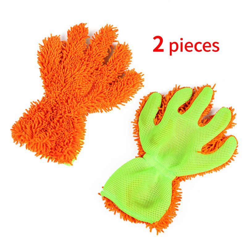Double-Sided Chenille Car Wash Glove, Paint-Safe Coral Fleece Car Cleaning Glove, Five-Finger Design, Absorbs Water and Removes Dirt Easily, Car Cleaning Tool, Home and Car Cleaning Tool - Orange - Image 1