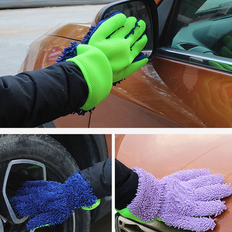 Double-Sided Chenille Car Wash Glove, Paint-Safe Coral Fleece Car Cleaning Glove, Five-Finger Design, Absorbs Water and Removes Dirt Easily, Car Cleaning Tool, Home and Car Cleaning Tool - Orange - Image 5