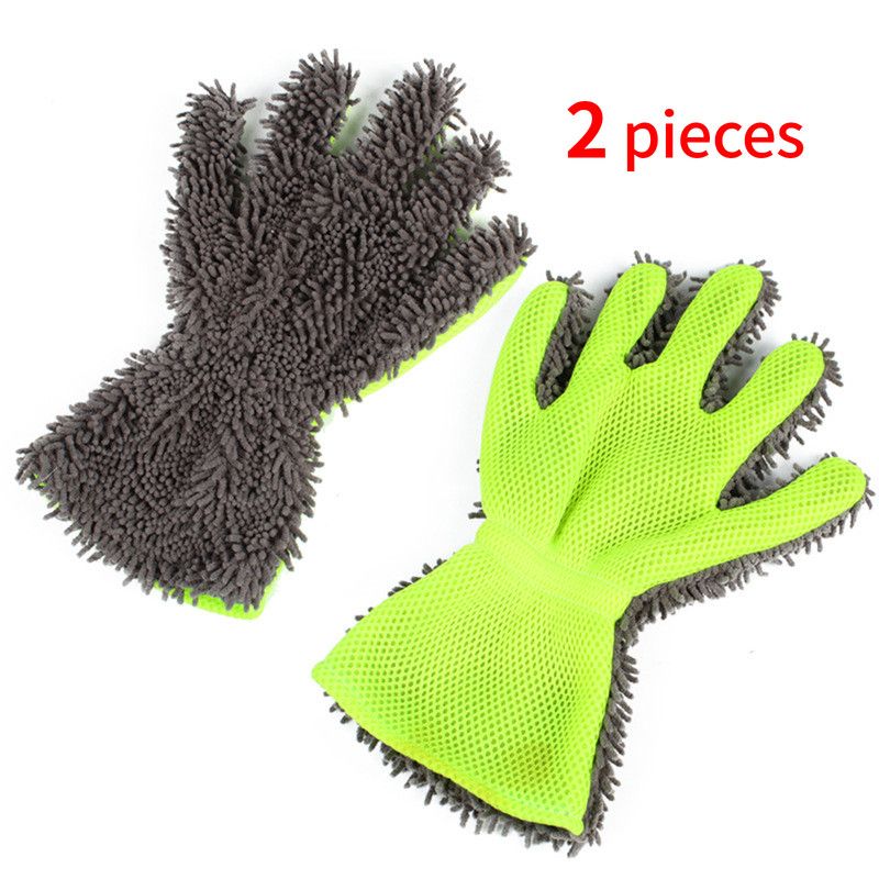 Double-Sided Chenille Car Wash Gloves, Paint-Safe Coral Fleece Car Cleaning Gloves, Five-Finger Design, Absorbs Water and Removes Dirt Easily, Car Cleaning Tools, Home and Car Cleaning Tools - Gray - Image 1