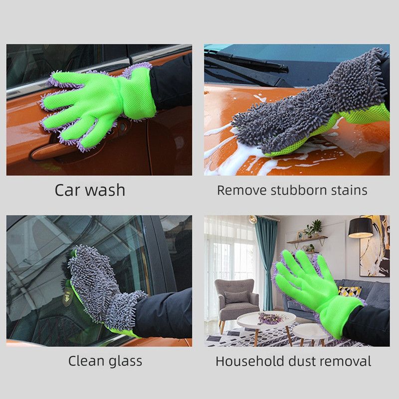 Double-Sided Chenille Car Wash Gloves, Paint-Safe Coral Fleece Car Cleaning Gloves, Five-Finger Design, Absorbs Water and Removes Dirt Easily, Car Cleaning Tools, Home and Car Cleaning Tools - Gray - Image 2