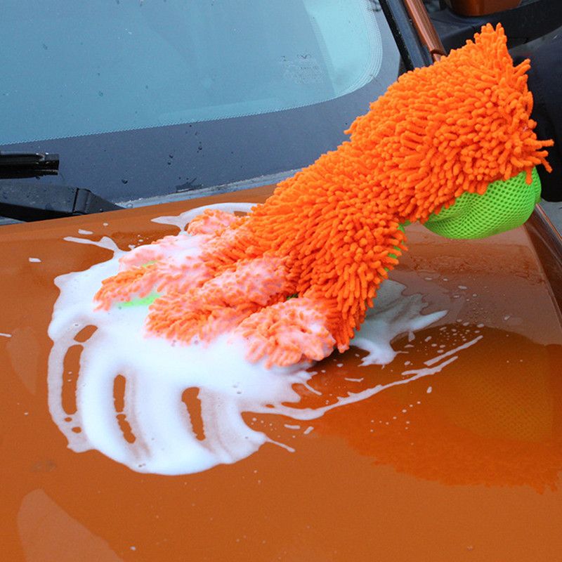 Double-Sided Chenille Car Wash Gloves, Paint-Safe Coral Fleece Car Cleaning Gloves, Five-Finger Design, Absorbs Water and Removes Dirt Easily, Car Cleaning Tools, Home and Car Cleaning Tools - Gray - Image 3