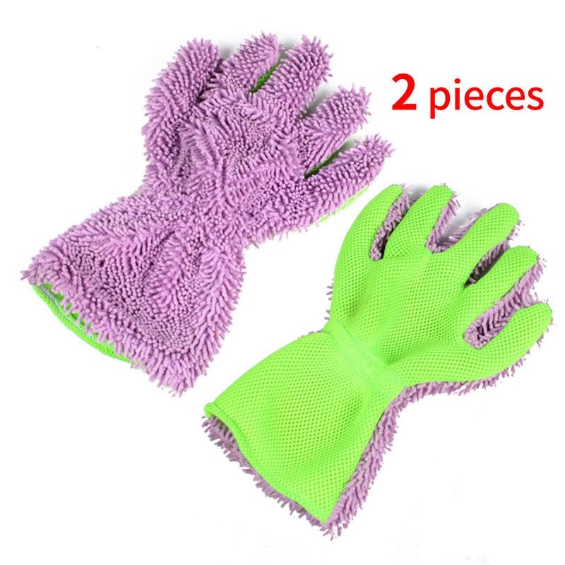 Double-Sided Chenille Car Wash Gloves, Paint-Safe Coral Fleece Car Cleaning Gloves, Five-Finger Design, Absorbs Water and Removes Dirt Easily, Car Cleaning Tools, Home and Car Cleaning Tools - Purple - Image 1