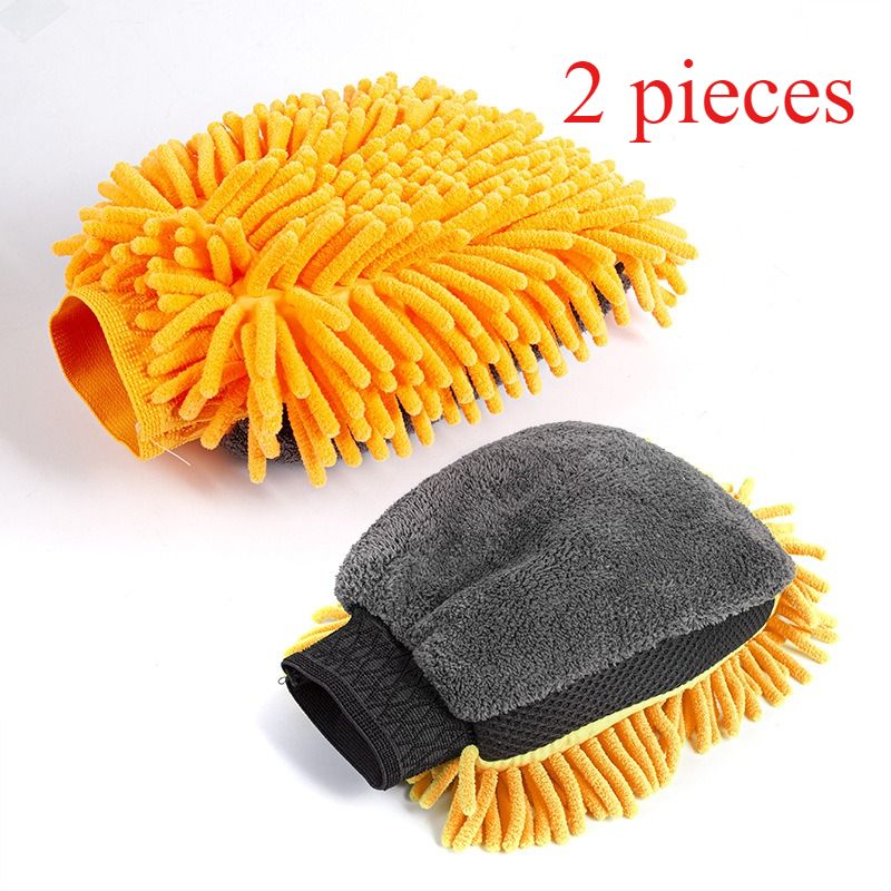 Car-Grade Chenille Car Wash Gloves, Thickened Waterproof Car Wiping Cloth, Easy-Lathering and Stain-Removing, Car Cleaning Gloves, Coral Fleece Car Wiping Gloves, Thickened Absorbent Car Cleaning Tool - Orange - Image 1