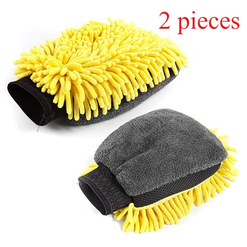 Car Chenille Washing Gloves, Thickened Waterproof Car Wipes, Easy-Lathering and Stain-Removing, Car Cleaning Gloves, Coral Fleece Car Wipes, Thickened Absorbent Car Cleaning Tools - Yellow - Image 1
