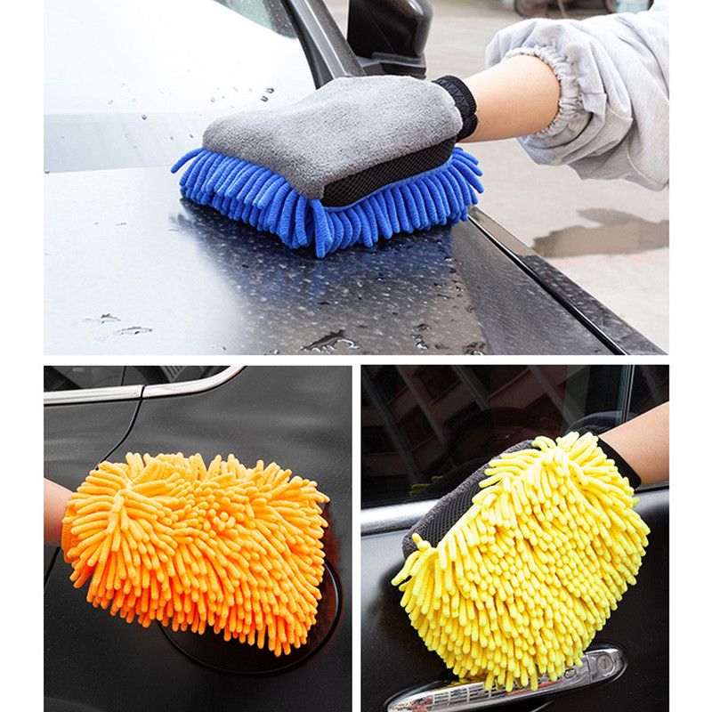 Car Chenille Washing Gloves, Thickened Waterproof Car Wipes, Easy-Lathering and Stain-Removing, Car Cleaning Gloves, Coral Fleece Car Wipes, Thickened Absorbent Car Cleaning Tools - Yellow - Image 4