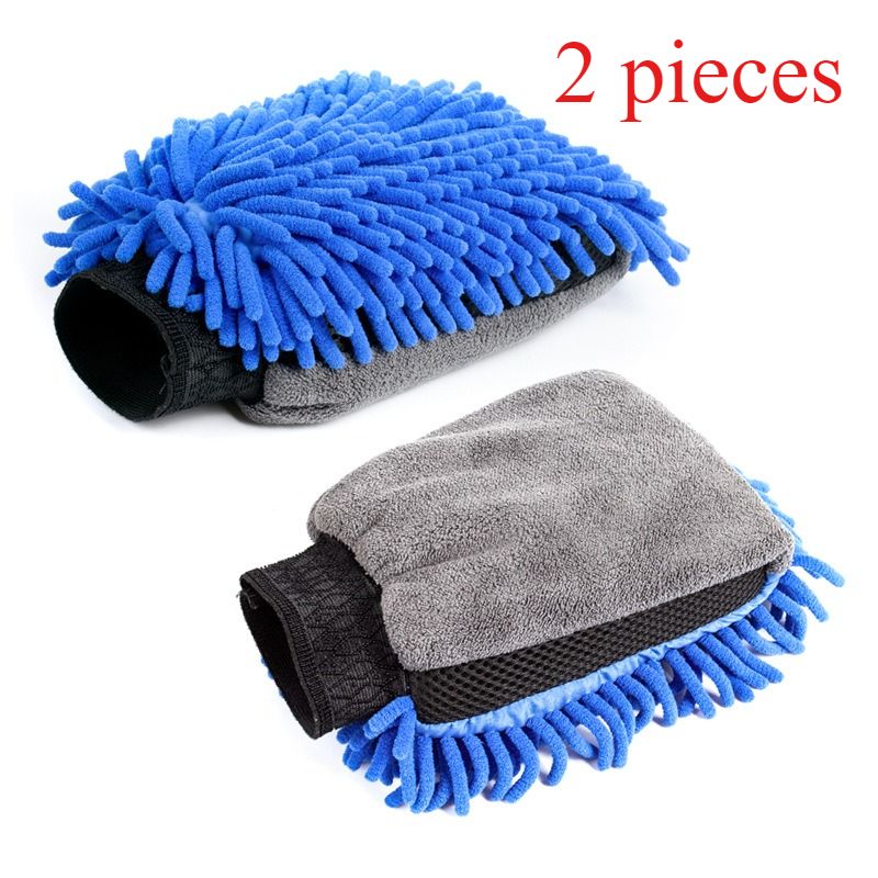 Car-Use Chenille Car Wash Gloves, Thickened Waterproof Car Wiping Cloth, Easy-Lathering and Stain-Removing, In-Car Cleaning Gloves, Coral Fleece Car Wiping Gloves, Thickened Absorbent Car Cleaning Tools - Blue - Image 1