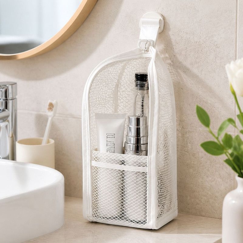 Stand-Up Breathable Mesh Toiletry Organizer, Multifunctional Waterproof Travel Cosmetic Bag, Travel Cosmetic Bag - White - Image 2
