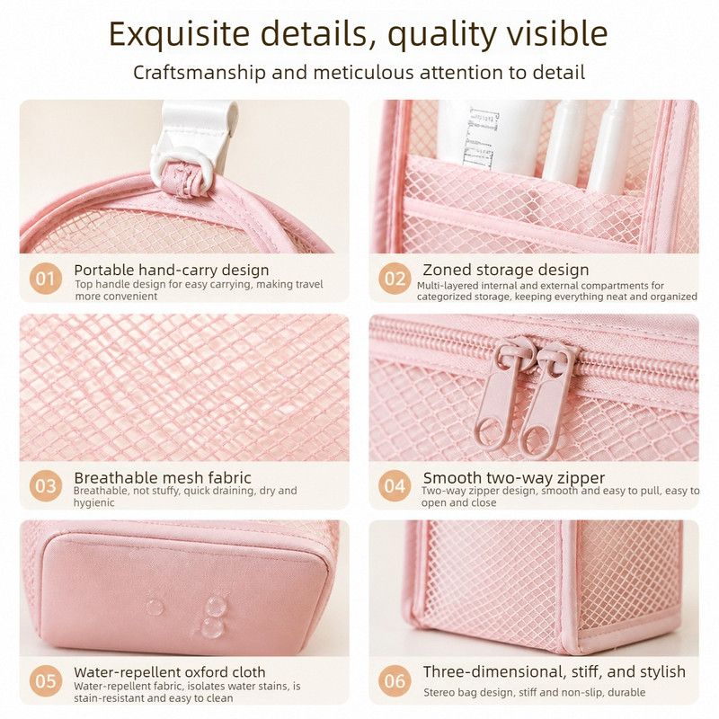 Stand-Up Breathable Mesh Toiletry Organizer, Multifunctional Waterproof Travel Cosmetic Bag, Travel Cosmetic Bag - White - Image 4