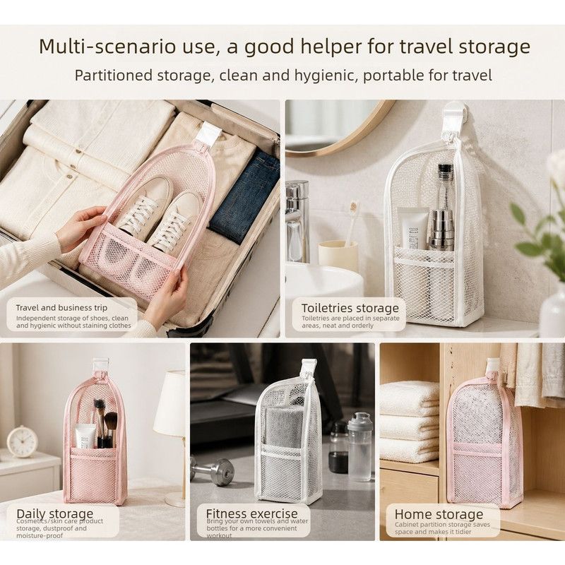 Stand-Up Breathable Mesh Toiletry Organizer, Multifunctional Waterproof Travel Cosmetic Bag, Travel Cosmetic Bag - Gray - Image 5
