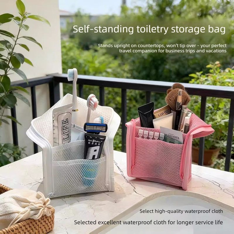 Stand-Up Breathable Mesh Toiletry Organizer, Multifunctional Waterproof Travel Cosmetic Bag, Travel Cosmetic Bag - Gray - Image 6
