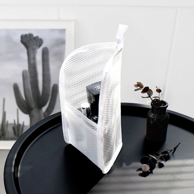 EVA Mesh Travel Toothbrush Organizer, Portable Toiletry Pouch, Multifunctional Organizer for Toothpaste, Eyebrow Pencils, and Lipstick - White - Image 1