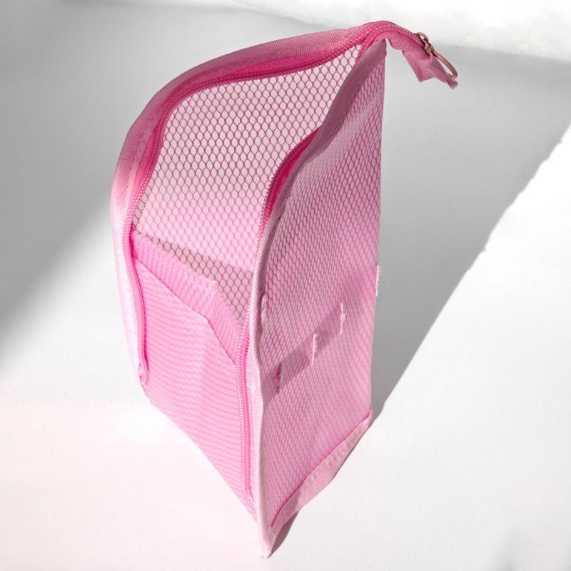 EVA Mesh Travel Toothbrush Organizer, Portable Toiletry Pouch, Multifunctional Organizer for Toothpaste, Eyebrow Pencils, and Lipstick - Pink - Image 1
