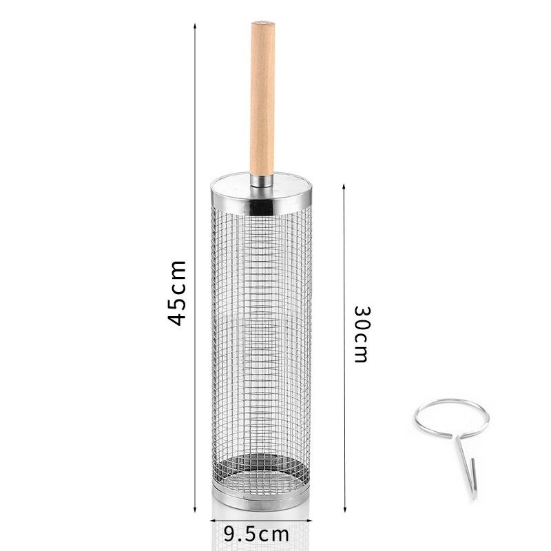 Food-grade stainless steel rotisserie skewer, 360° rotatable, with heat-resistant wooden handle—outdoor camping barbecue tool (Large) - Image 1